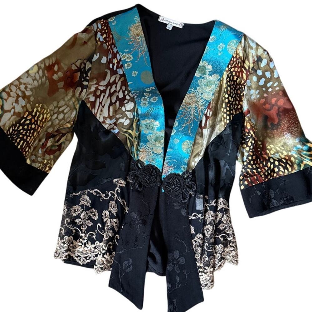 ✨ Boho Patchwork Kimono Jacket / Embroidered Frog… - image 4